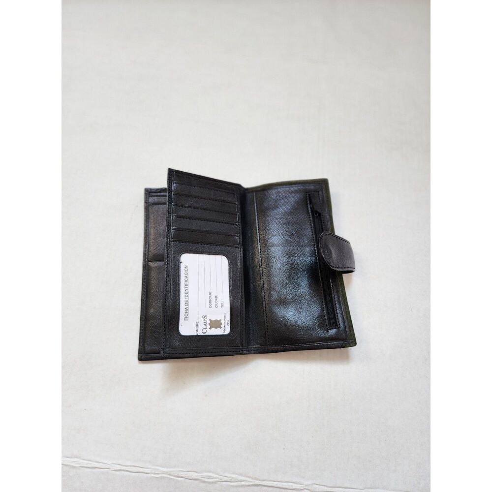 Vintage Colorblock Leather & Suede Long Bifold Wallet Black Green - Picture 5 of 9